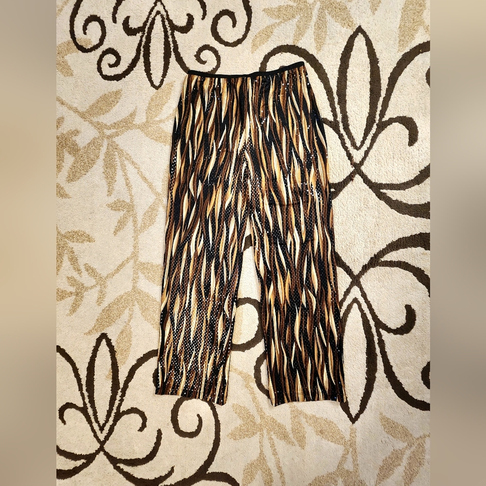 John Paul Richard Stylish Black and Tan Patterned Sparkle Pants - Picture 4 of 7